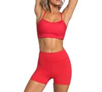 Women's Workout Sets 2 Piece Yoga Outfit High Waisted Biker Shorts Leggings Sports Bra Gym Fitness Clothes Tracksuit, # Red, Medium