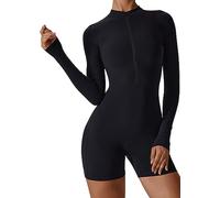 Women's Workout Shorts Jumpsuit One Piece Zipper Unitard Playsuit Activewear Tummy Control Bodysuit Shapewear Fitness Sportswear 2023 Fashion Black S