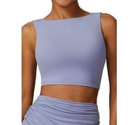 Women's Workout Sports Bra Comfortable Padded Yoga Bra Wide Strap Open Back Longline Crop Tank Top Stretch Cami Bralette for Ladies Purple XL