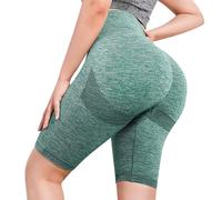 Womens Workout Yoga Fitness Sport Gym High Waist Tummy Control Bum Butt Lift Yoga Shorts (UK, Alpha, S, Regular, Regular, Green)