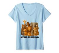 Womens World Animal Day Cute Wildlife Appreciation Awareness Group V-Neck T-Shirt
