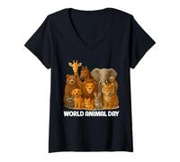 Womens World Animal Day Protection Cute Wildlife Kindness of Pets V-Neck T-Shirt