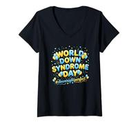 Women's World Down Syndrome Day 21st March 2026 Down Right Perfect V-Neck T-Shirt