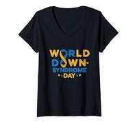 Women's World Down Syndrome Day Awareness Support Men Women Kids V-Neck T-Shirt