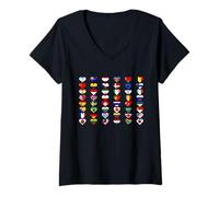 Womens World Flags Heart Pattern Flags of Countries of The World V-Neck T-Shirt
