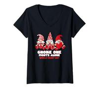 Womens World Heart Day Gnome One Fights Alone Wear Red Ribbon V-Neck T-Shirt