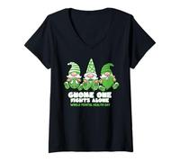 Womens World Mental Health Day Gnome One Fights Alone Wear Green V-Neck T-Shirt