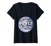 Womens World Peace Earth Peace Symbol Design V-Neck T-Shirt
