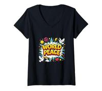 Women's World Peace Fun Playful Global Unity Harmony Movement V-Neck T-Shirt