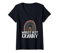 Women's World’s Best Granny, Rainbow, Best Granny V-Neck T-Shirt, Black, X-Large