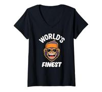 Womens World’s Finest Smiling Funky Gorilla Retro Cool Shades V-Neck T-Shirt