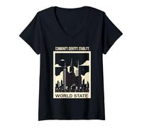 Womens World State - Community. Identity. Stability. V-Neck T-Shirt