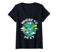 Women's World Traveler Wanderlust Where to Next Around The Globe V-Neck T-Shirt
