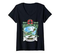 Womens World War 2 German Aircraft ME 262 Fighter Jet V-Neck T-Shirt