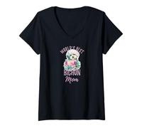 Womens World's Best Bichon Mom Watercolor Cute Fuzzy Bichon Lovers V-Neck T-Shirt