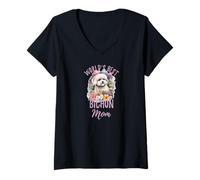 Womens World's Best Bichon Mom Watercolor Cute Fuzzy Bichon Lovers V-Neck T-Shirt