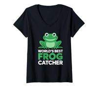 Women's Worlds Best Frog Catcher Cute Frog Lover V-Neck T-Shirt