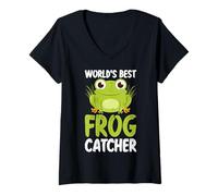 Womens Worlds Best Frog Catcher Gigging Frog Catching Net V-Neck T-Shirt
