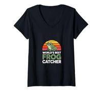 Women's Worlds Best Frog Catcher Retro Frog Hunter V-Neck T-Shirt