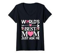 Women's World's Best Mom Just Ask Me Cute Mom Mama Mother's Day V-Neck T-Shirt