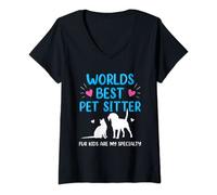 Womens World's Best Pet Sitter Fur Kids Are My Specialty Funny V-Neck T-Shirt