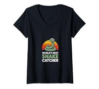 Women's Worlds Best Snake Catcher Funny Retro Snake Hunter V-Neck T-Shirt