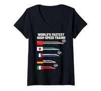 Womens World's Fastest High Speed Trains by Country V-Neck T-Shirt