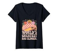 Women's World's Greatest Cornhole Bag Slinger V-Neck T-Shirt