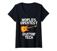 Womens World's Greatest Guitar Tech, Guitarist Musician Funny V-Neck T-Shirt