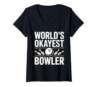 Women's World's Okayest Bowler Funny Bowling V-Neck T-Shirt