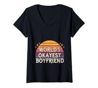 Womens World's Okayest Boyfriend Partner Fun Relationship |-- V-Neck T-Shirt