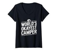 Women's Worlds Okayest Camper Funny Camping Quote V-Neck T-Shirt