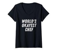 Women's World's Okayest Chef Vintage, Retro Sarcastic Culinary Men's V-Neck T-Shirt