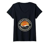 Women's Worlds Okayest Cornhole Player Sunset Backyard V-Neck T-Shirt