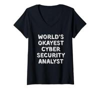 Women's World's Okayest Cyber Security Analyst Vintage Sarcastic IT V-Neck T-Shirt