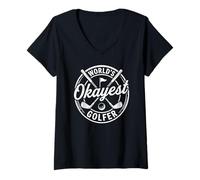 Women's Worlds Okayest Golfer Funny Golf Saying Clean Circle Design V-Neck T-Shirt