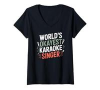 Womens World's Okayest Karaoke Singer Funny Music Lover V-Neck T-Shirt