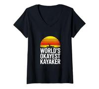 Women's Worlds Okayest Kayaker Funny Kayak Paddling V-Neck T-Shirt