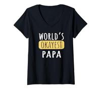 Womens World's Okayest Papa Funny Grandad Joke V-Neck T-Shirt