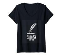 Women's World's Okayest Poet Funny Writer Poetcore V-Neck T-Shirt