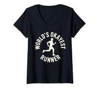 Women's World's Okayest Runner Funny Marathon Running V-Neck T-Shirt