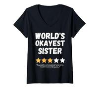 Womens World's Okayest Sister Funny Gag V-Neck T-Shirt