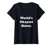 Womens World's Okayest Sister Humor Funny Saying V-Neck T-Shirt