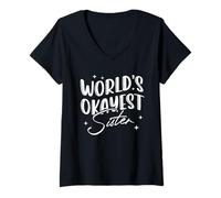 Womens World's Okayest Sister Sibling Humorous Sayings Joke Women V-Neck T-Shirt