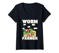 Womens Worm Composting Worm Farming Funny Worm Farmer V-Neck T-Shirt
