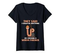 Women's Worm Farmer Funny Vermicomposting Farm Earthworm Humor V-Neck T-Shirt