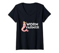 Womens Worm Farmer Happy Worm Farmer Red Wiggler Worm Garden V-Neck T-Shirt