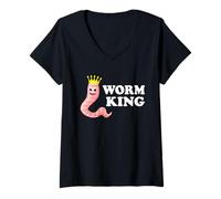 Womens Worm Farmer King Worm Farming Red Wiggler Worm Compost V-Neck T-Shirt