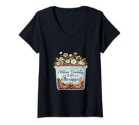 Womens Worm Farming is My Therapy Cute Floral Compost Worm V-Neck T-Shirt