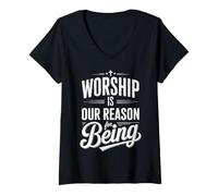 Women's Worship is Our Reason Baptism Bible Verse Baptized Christian V-Neck T-Shirt